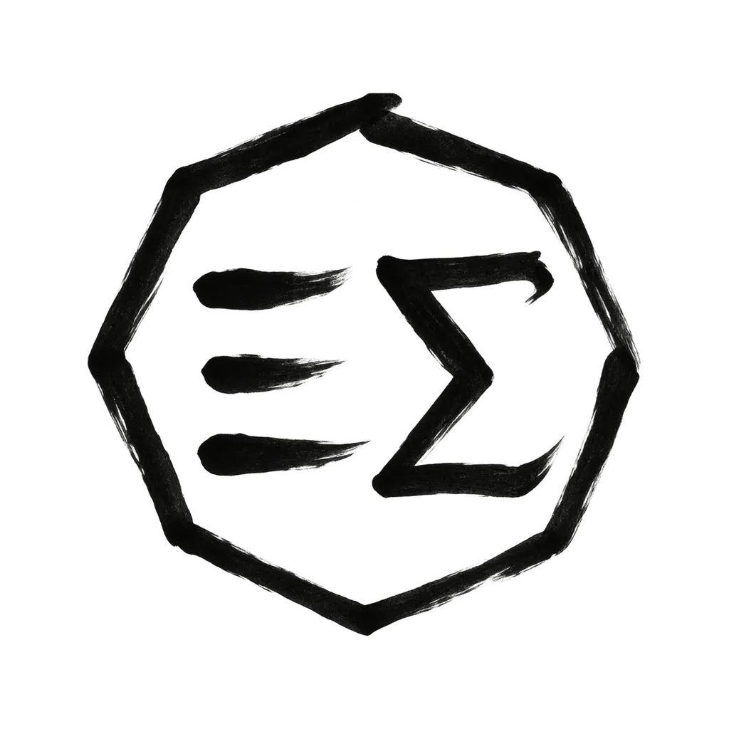 ErgoMetal: an ink-brushed octagon enclosing a sigma and three calculation strokes