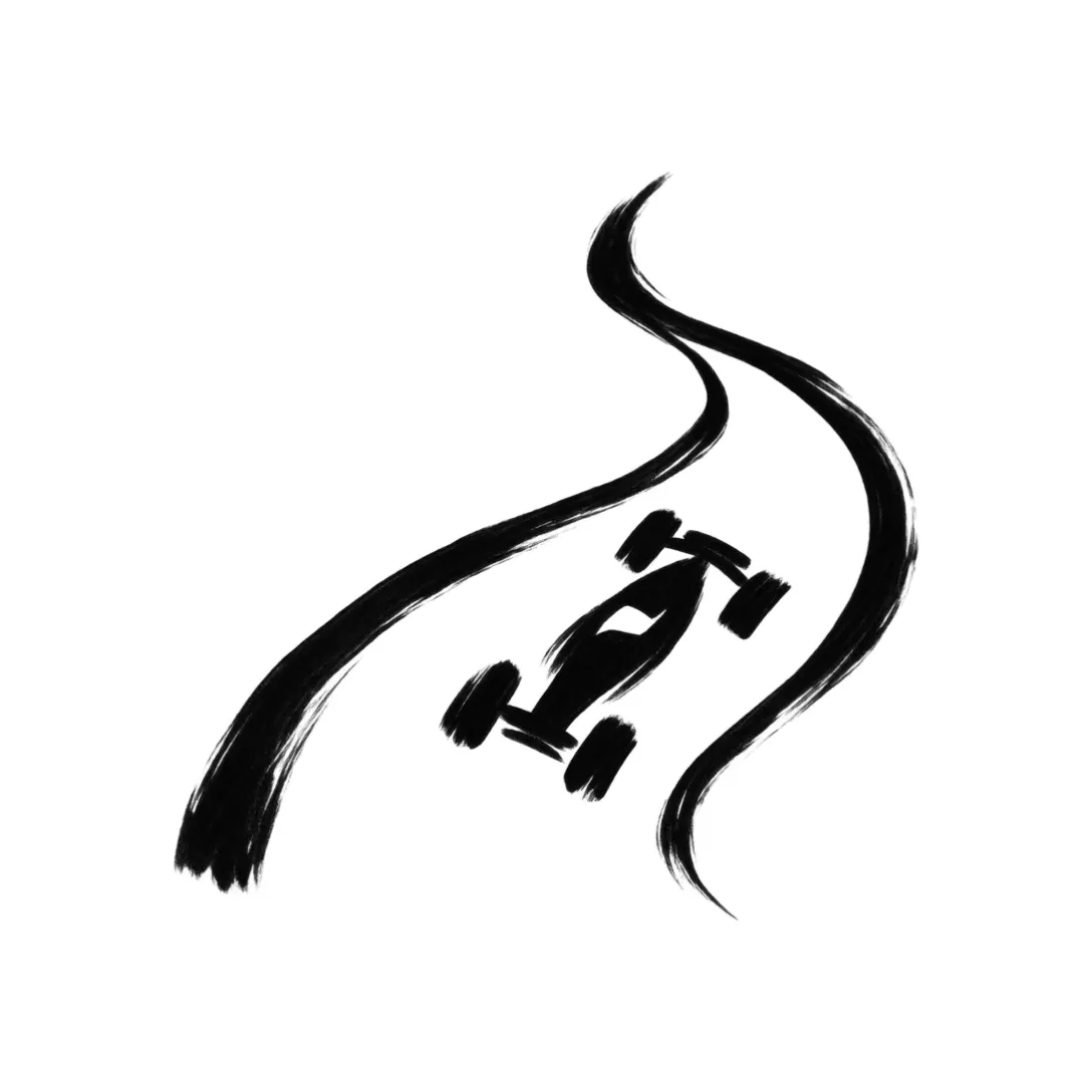 Tilt Racer: an expressive ink road and compact racing mark in a white circular Apple Watch icon