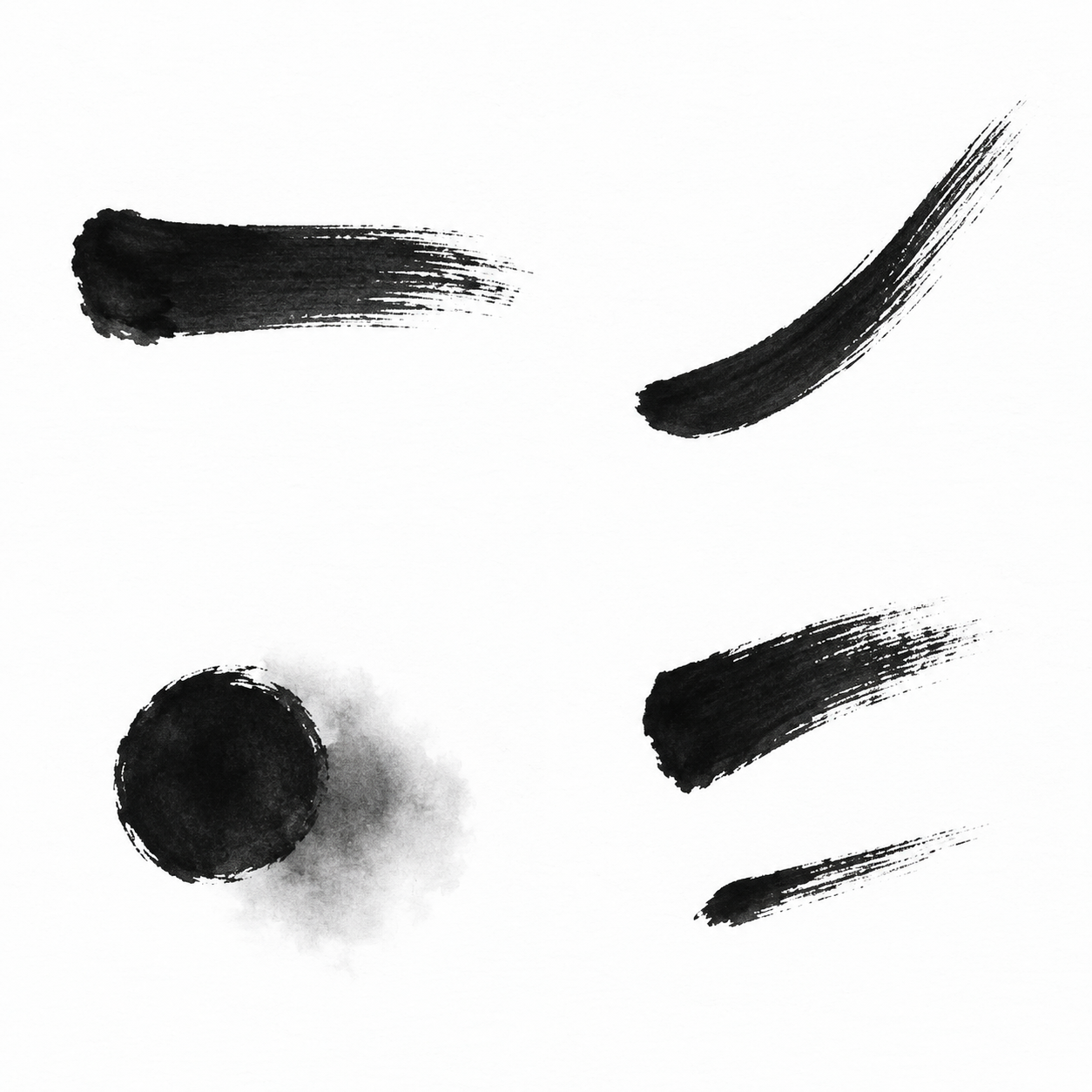 Four unassigned studies: ink body, curve, wash and interval.
